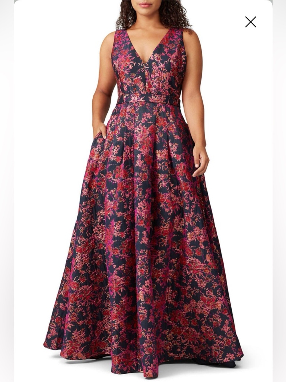Badgley Mischka Pink Floral Jacquard Gown